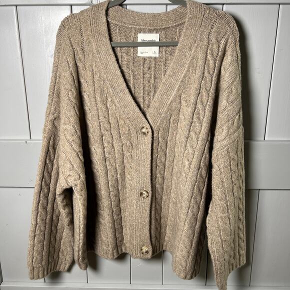 Abercrombie & Fitch Cable Knit Button Up Tan Cardigan Size XL NEW - Picture 4 of 7